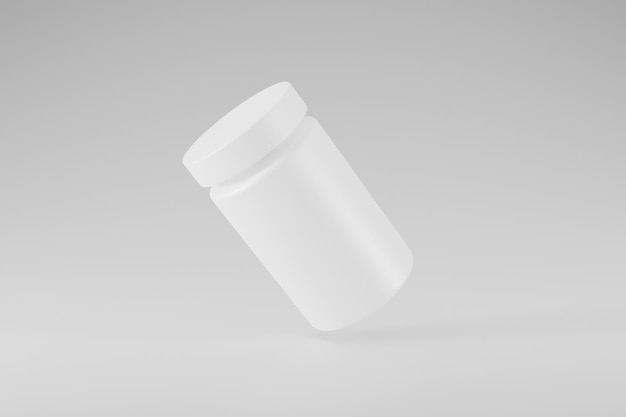 Biały plastikowy słoik z pustym pojemnikiem na lekarstwa w makiecie białego pustego białego słoika