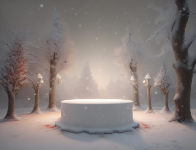 Zdjęcie biały podium do wyświetlania produktów z zimowym nowym rokiem i świątecznym tłem