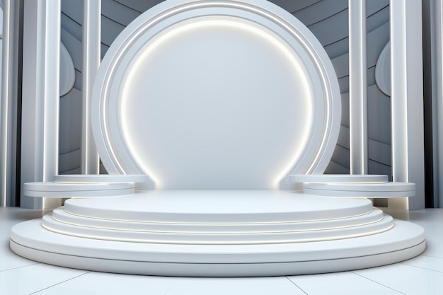 Biały podium z abstrakcyjnym, prymitywnym kształtem geometrycznym