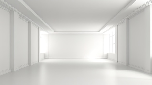 Zdjęcie biały pokój z dużym oknem i białą ścianą.