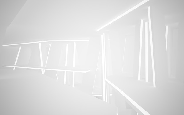 Zdjęcie biały pokój ze schodami i białym światłem po lewej stronie.