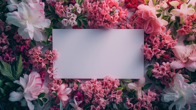 Zdjęcie biały prostokątny sztandar z kwitnącymi kwiatami wokół