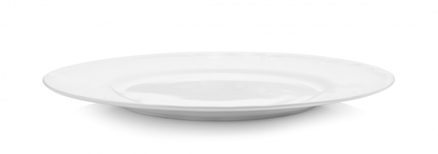 Biały pusty talerz na białej przestrzeni