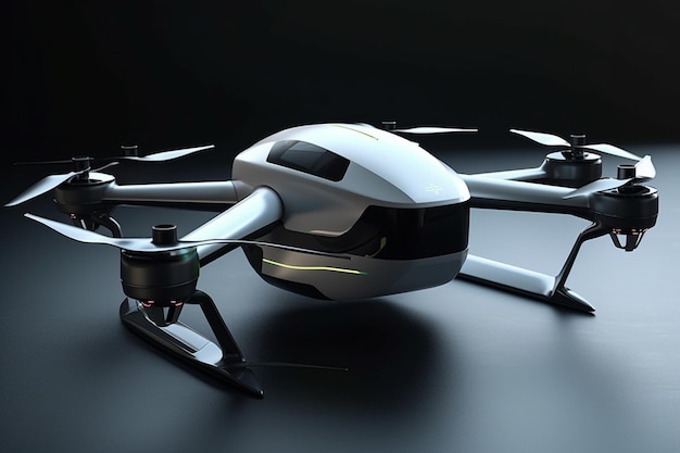 Biały quadkopter nowoczesny dron z kamerą na czarnym tle renderowania 3d