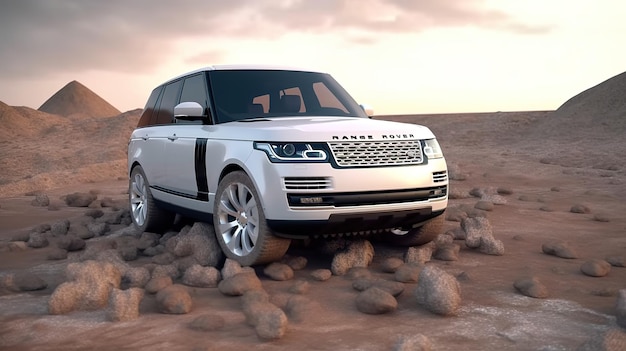 Biały range rover na pustyni