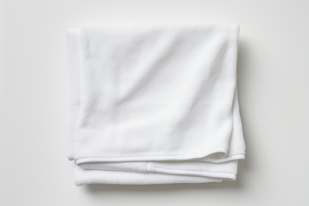 Biały ręcznik, który jest złożony i oddzielony od tła poprzez położenie na białej powierzchni
