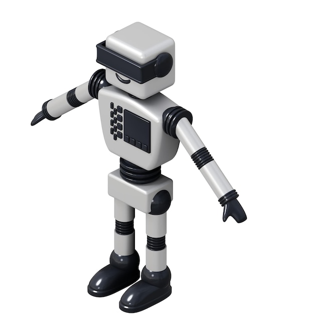 Biały robot android izolowany na białym tle. Renderowanie 3D.