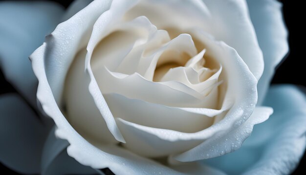 Zdjęcie biały róż kwiat na czarnym izolowanym tle zbliżenie jasnoniebieskiego kwiatu natura