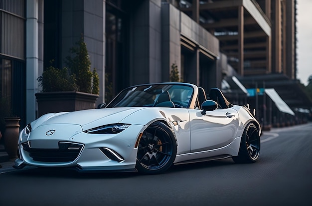 Biały samochód sportowy Mazda MX5