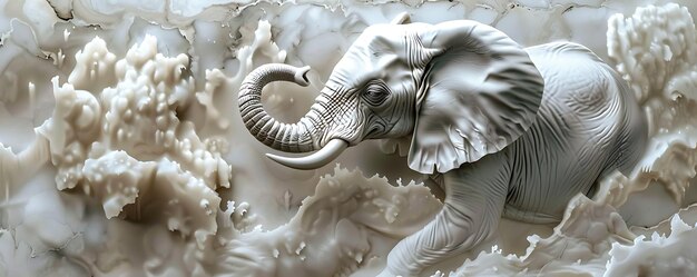 Zdjęcie biały słoń z kły, który ma trąb zwinięty w górę