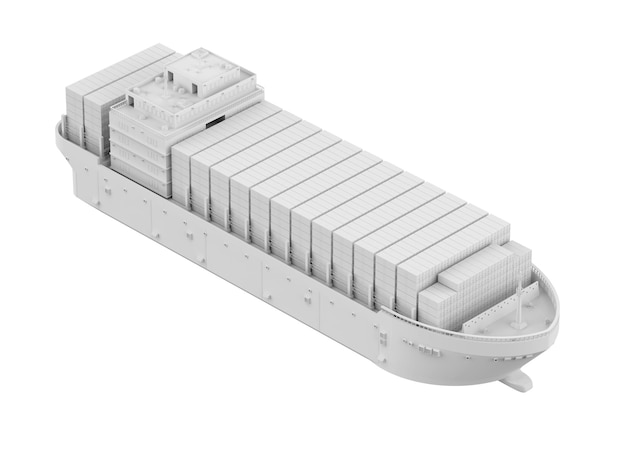 Biały statek towarowy lub model statku na białym tle