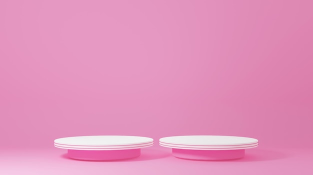 biały stojak na produkt w różowym pokoju Scena studyjna dla produktu Minimalny projektRenderowanie 3D