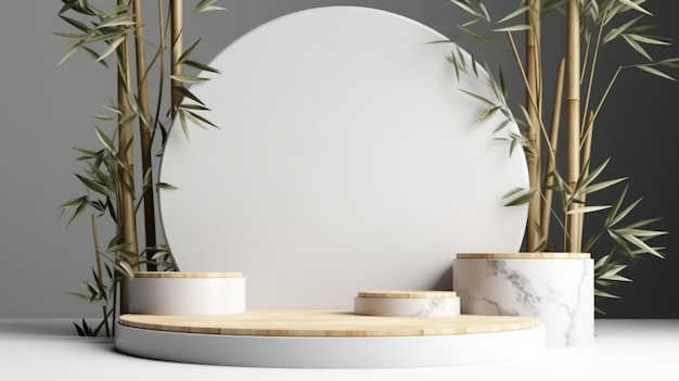 Biały stół z bambusowymi gałązkami