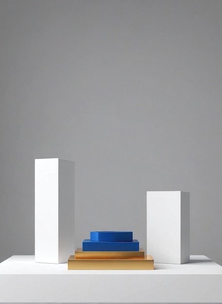 biały stół z niebieską bloką na górze
