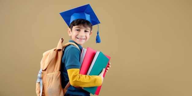 Biały student z plecakiem Koncepcja powrotu do szkoły