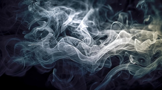 Biały świecący dym na czarnym tle wykonany za pomocą Generative AI