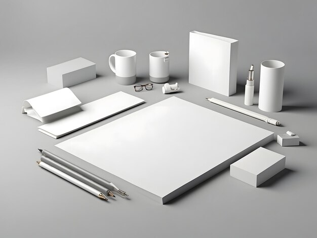 Zdjęcie biały szablon makiety papierniczej do identyfikacji marki na szarym tle dla projektantów graficznych