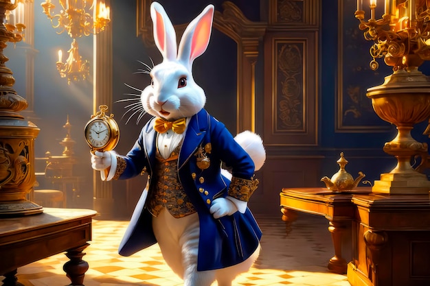 Biały szalony królik z zegarkiem kieszonkowym z bajki Alicja w Krainie Czarów