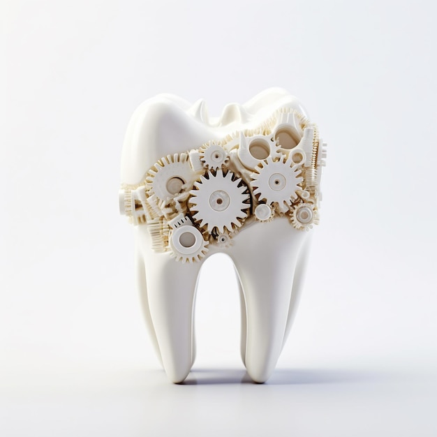 Zdjęcie biały tło ludzkiego zęba, ostre światło i trójwymiarowy ultra wyraźny widok