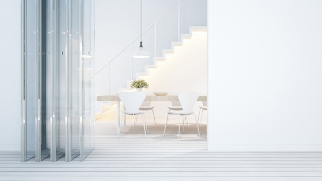 Biały ton jadalni w domu lub kondominium - renderowanie 3D