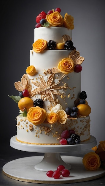 Zdjęcie biały tort urodzinowy z czterema warstwami