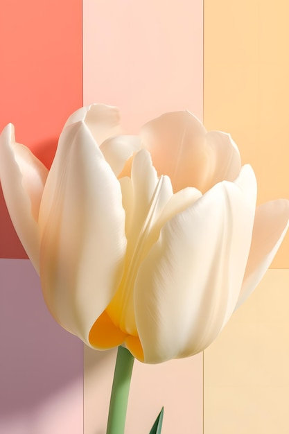 Biały tulipan na pastelowym kolorowym tle