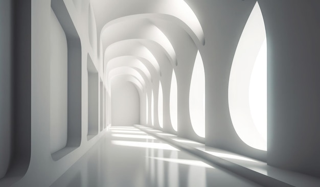 Biały tunel ze światłem na suficie