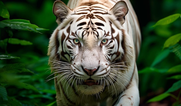 Zdjęcie biały tygrys bengalski z bliska w tropikach