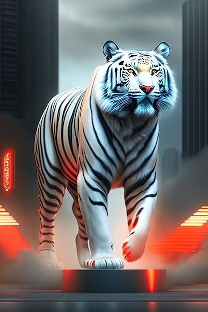 Biały tygrys na czerwonym tle