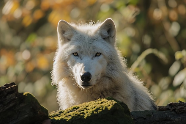 Zdjęcie biały wilk w naturalnym środowisku w świetle dziennym