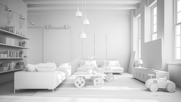 Biały Wnętrze nowoczesny wystrój pokoju 3D ilustracja