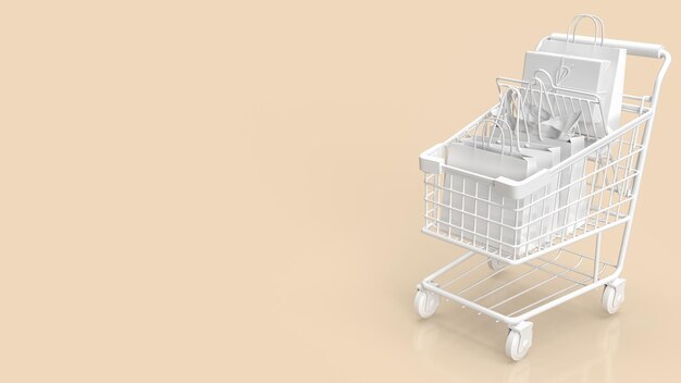 Biały wózek na zakupy do renderowania 3d koncepcji rynkowej lub biznesowej