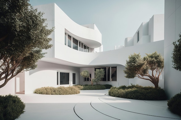 Biały wygląd prywatnych budynków mieszkalnych architektura w stylu minimalizmu Generatywna sztuczna inteligencja