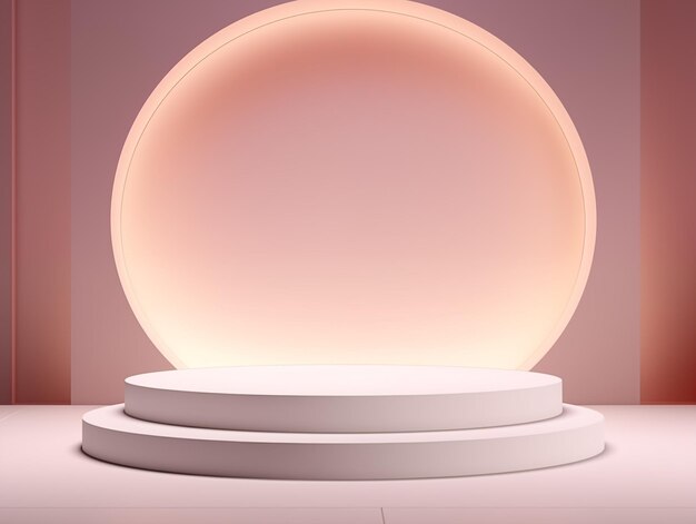 Zdjęcie biały z różowym podium do prezentacji produktu tło oświetlony okrągły dekor
