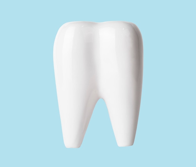 Biały Zdrowy Ząb Na Niebieskim Tle Koncepcja Pielęgnacji Jamy Ustnej I Zdrowia Jamy Ustnej