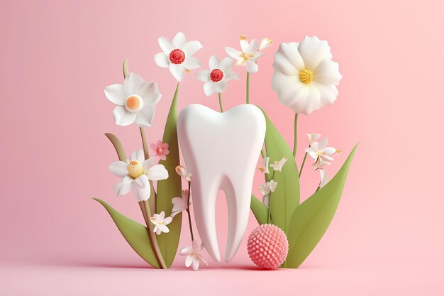 Zdjęcie biały zdrowy ząb na różowym tle