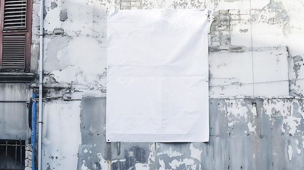 Zdjęcie biały zmarszczony szablon plakatów w mieście pusta pasta pszeniczna na teksturowanej ścianie pusta str generatywna ai