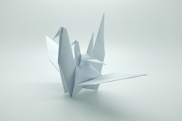 Biały żuraw origami, ptak, papier