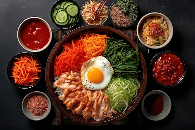 Zdjęcie bibim guksu koreańskie jedzenie