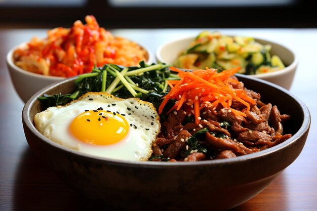 Zdjęcie bibimbap mieszany koreański miska ryżu z gochujang