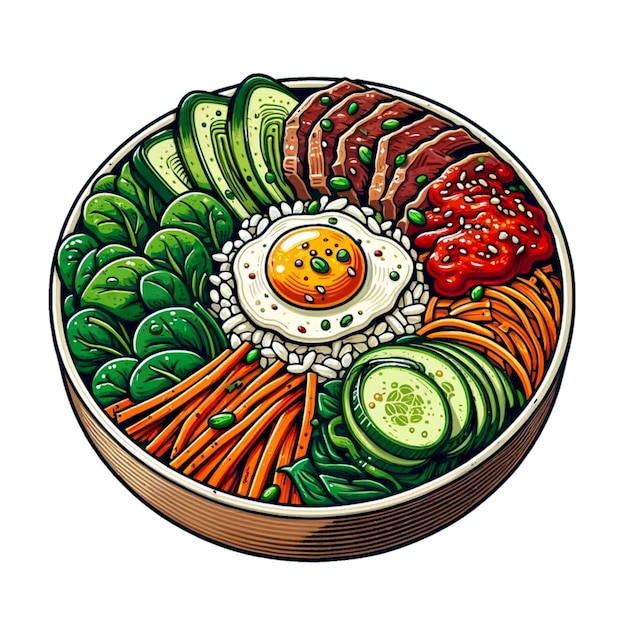 Bibimbap w misce ilustracja typowego południowokoreańskiego jedzenia