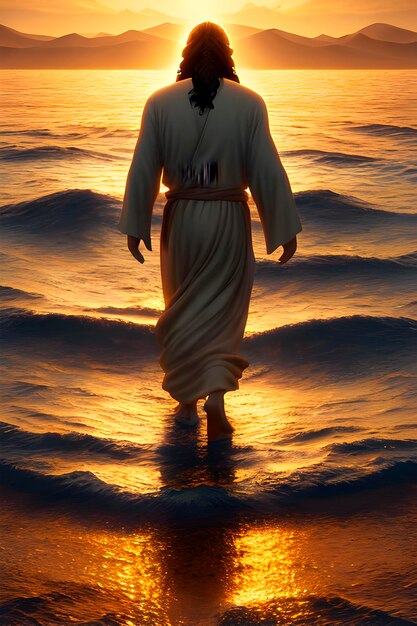 Biblijna opowieść o Jezusie chodzącym sam na wodzie na morzu