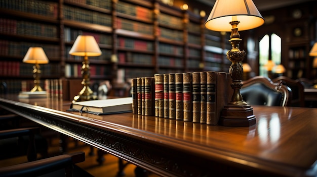 Biblioteka prawnicza Rzędy książek i referencji prawnych w firmie prawniczej