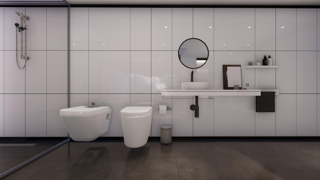 Bidet i szafa w projekcie łazienki Master z lustrzaną ramką na zdjęcia makieta ilustracja 3d