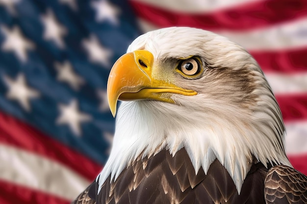 Bielik amerykański z amerykańską flagą