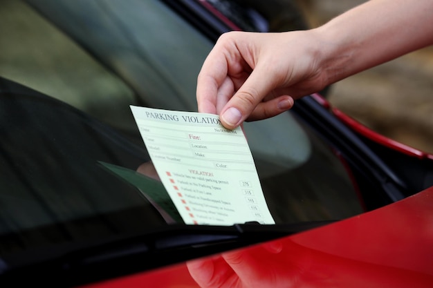 Zdjęcie bilet za naruszenie parkingu na przedniej szybie samochodu