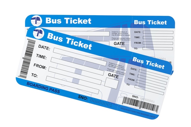 Bilety na pokład autobusu na białym tle
