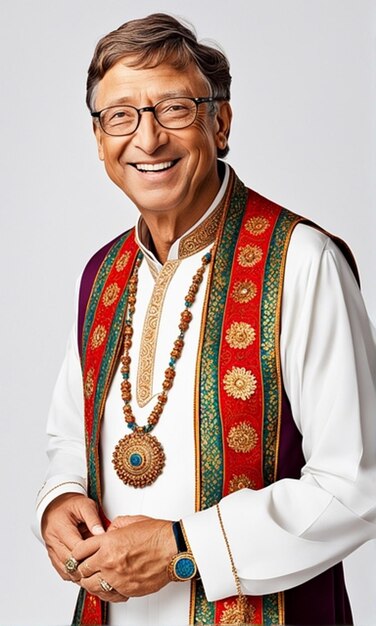 Bill Gates nosi skomplikowane indyjskie stroje świętujące przeciwko pierwotnej białej