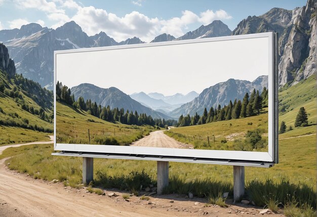 billboard na drodze z górami na tle