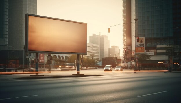 Billboard na ulicy miasta, na którym świeci słońce